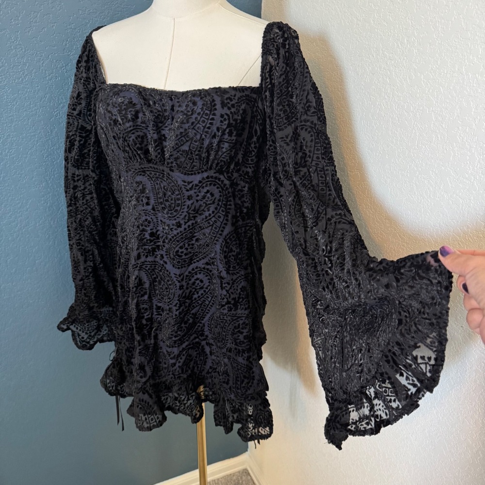 Gothic Whimsigoth Current Mood Burnout Velvet Mini Dress XXL Black